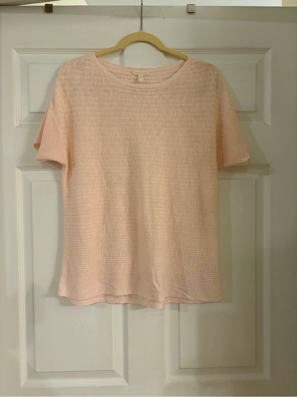 Eileen Fisher organic cotton linen blend pink short sleeve shirt top women’s med